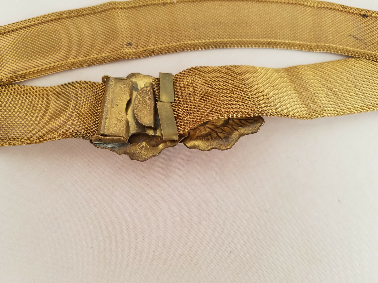 Antique Brass Mesh Belt Art Nouveau Floral Leaf Design Small Waist Natural
