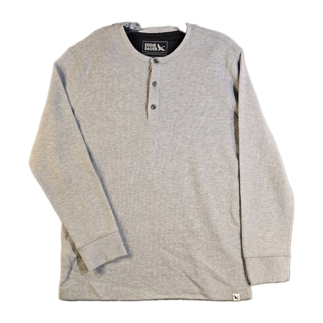 Eddie Bauer Thermal Henley Shirt Men’s Medium Gray Waffle Knit Long Sleeve
