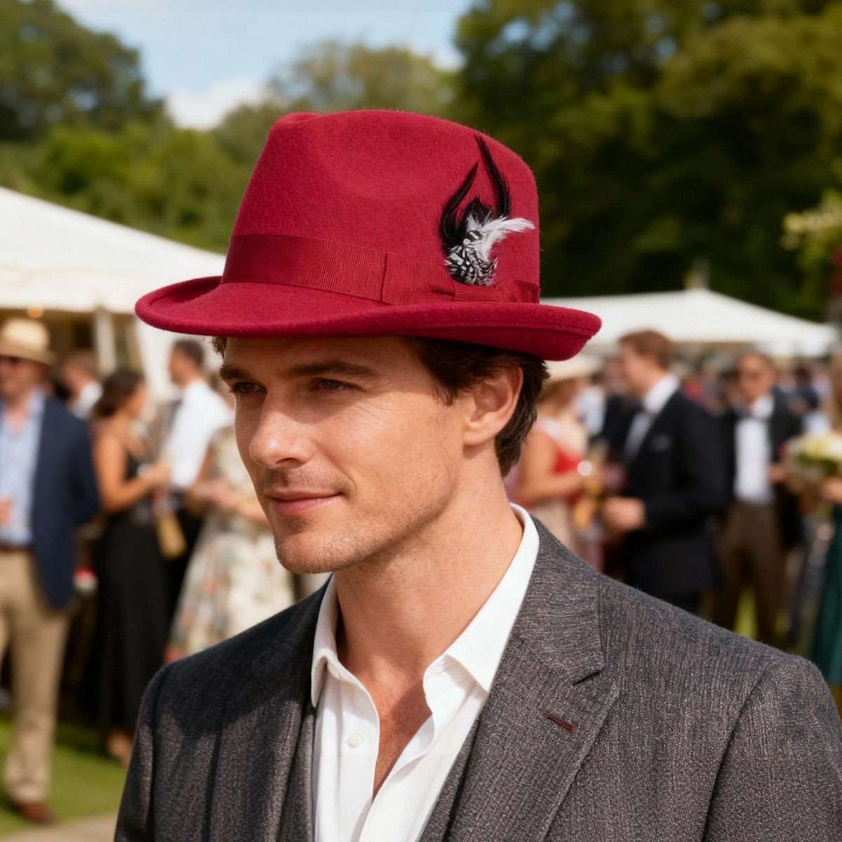Classic Fedora Hats for Men Gentleman Short Brim Felt Feather Panama Dress Hat