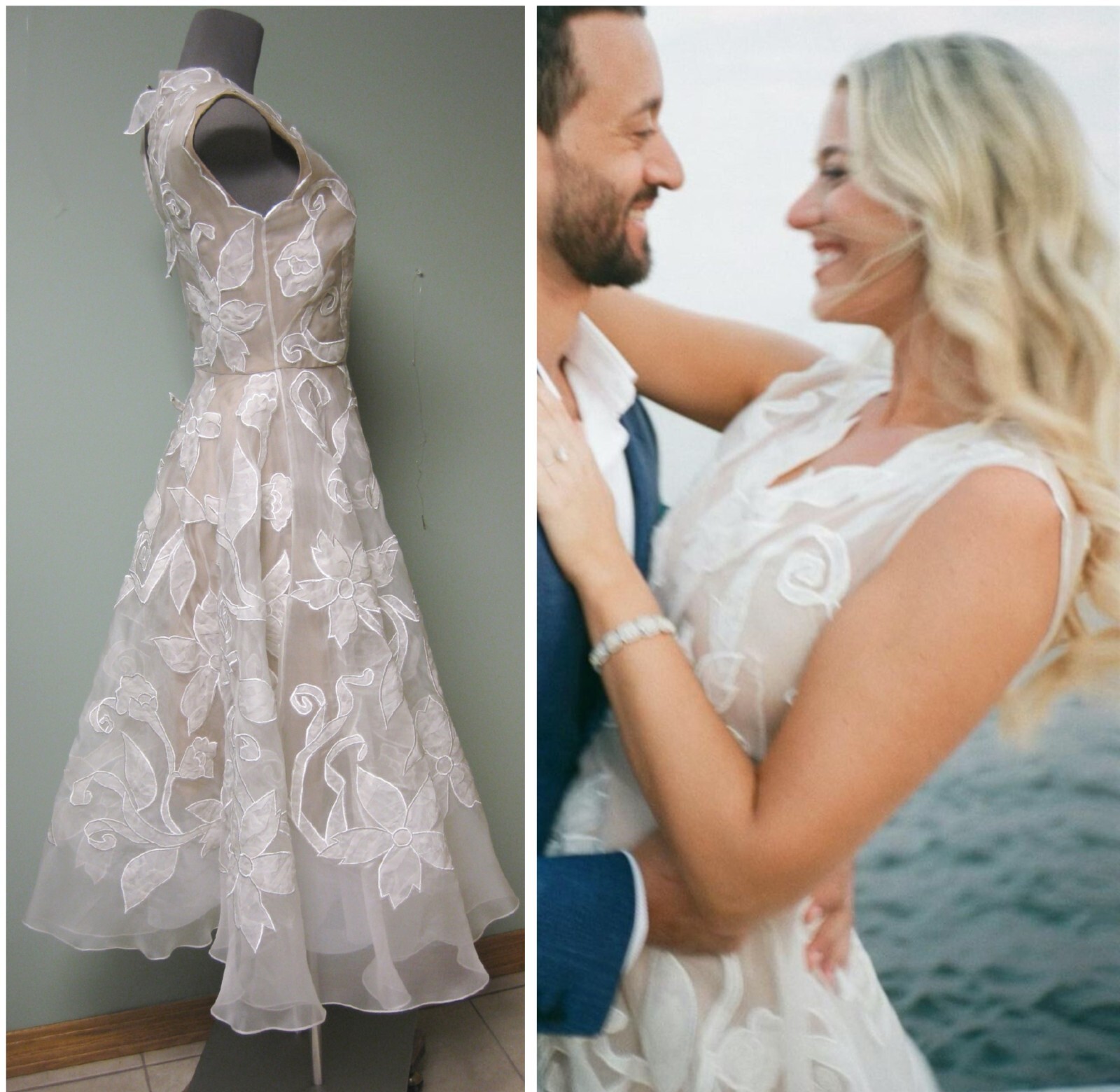 $6490 Oscar de la Renta Crushed Flower Stars Silk Organza Dress 2 Wedding Bridal
