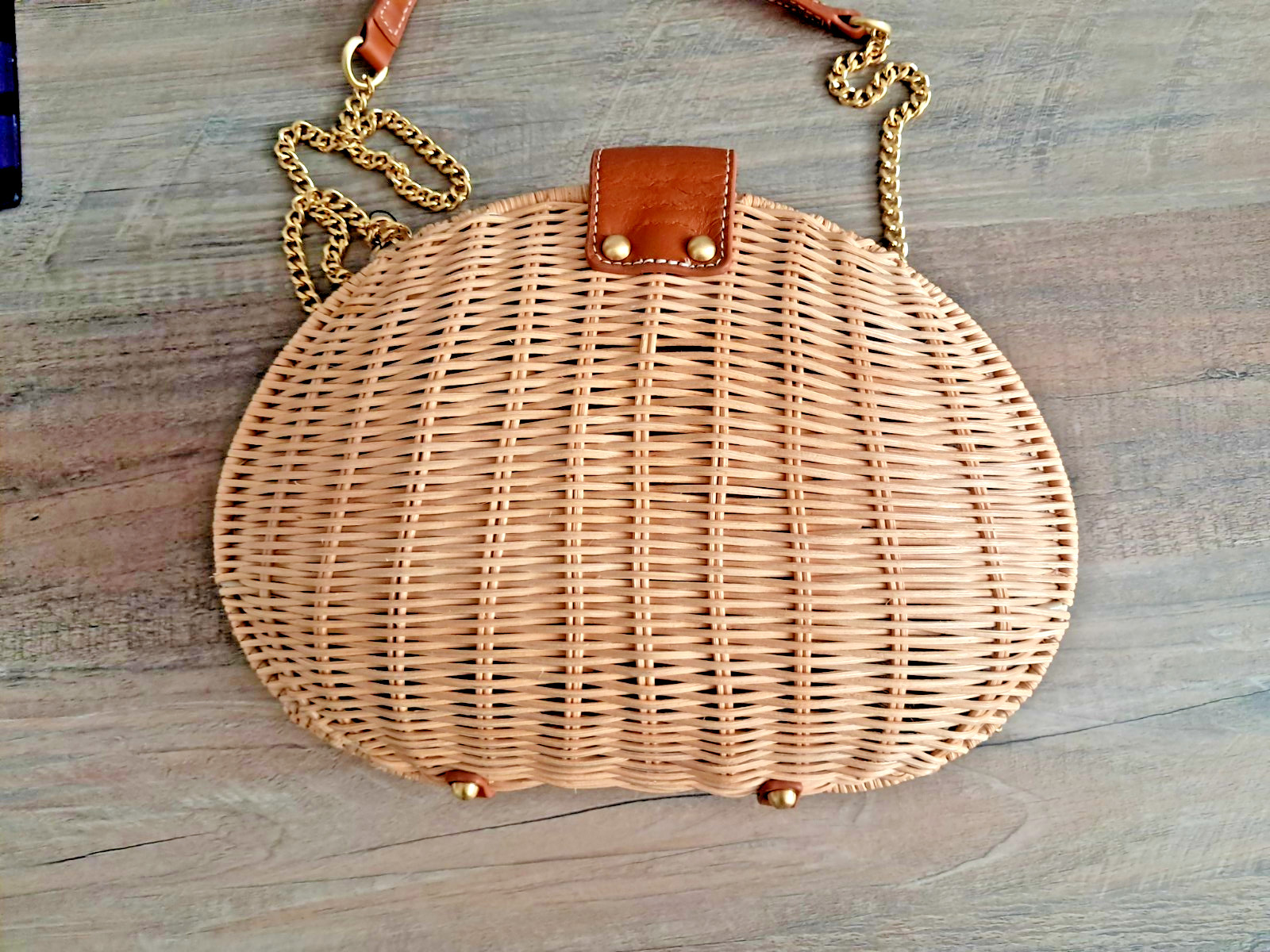 NWT Talbots rattan & leather purse , chain strap, NEW