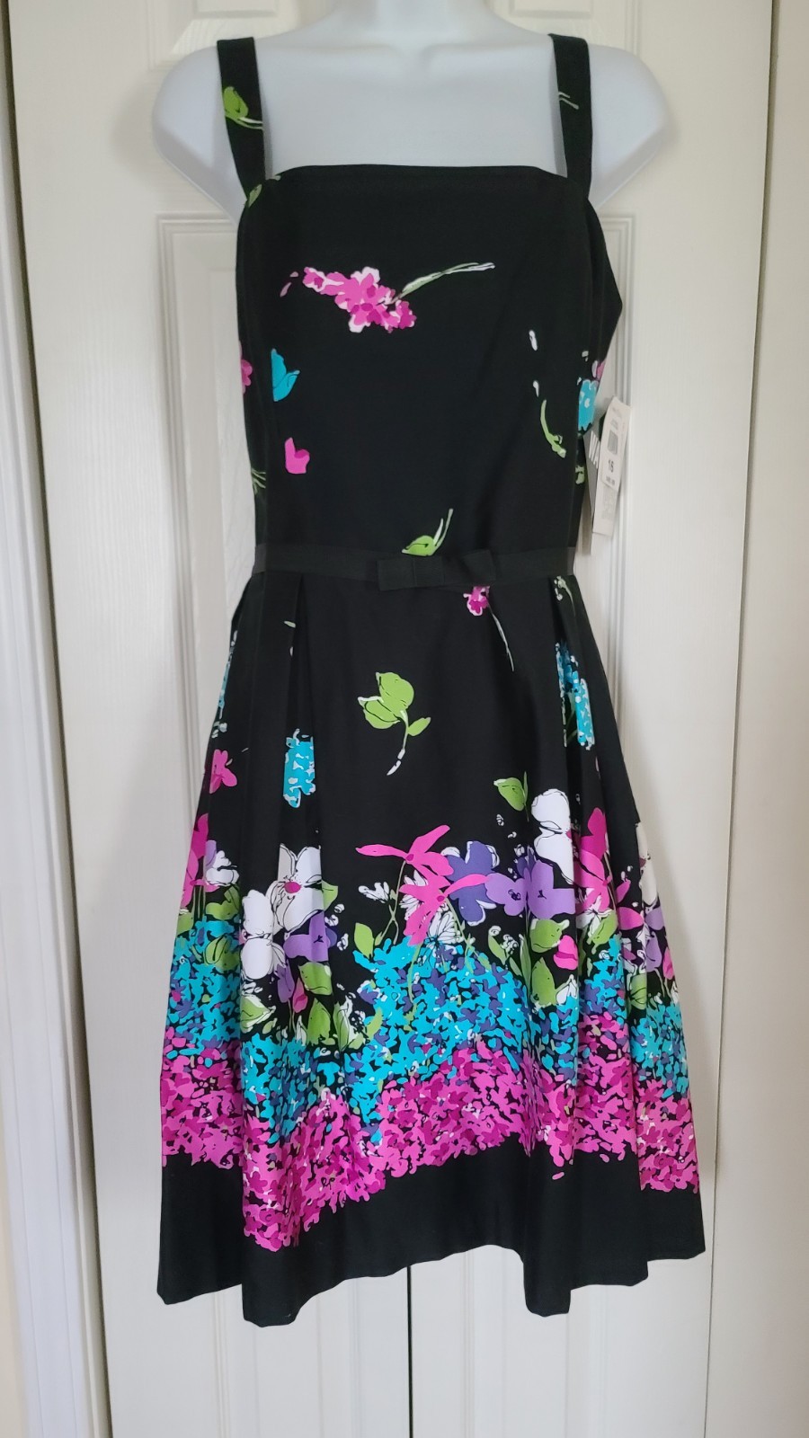 K STUDIO ~ NWT Black & Multicolor Floral Sundress ~ 16 New!