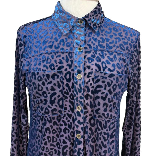 Semi Sheer Blue Animal Print Button Up Shirt Size Small