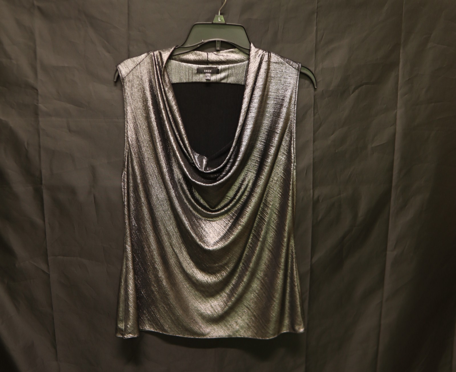 Drew Metallic Draped Cowl Neck Sleeveless Top Women’s Medium