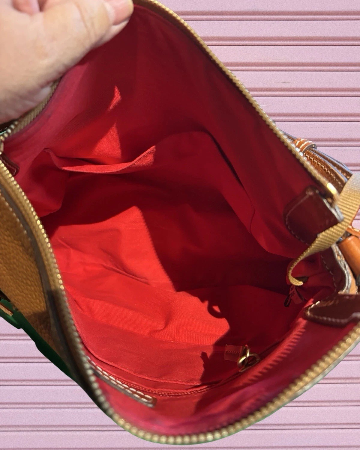 Dooney Bourke Caramel Brown Hobo Zip Shoulder Bag Pebbled Leather