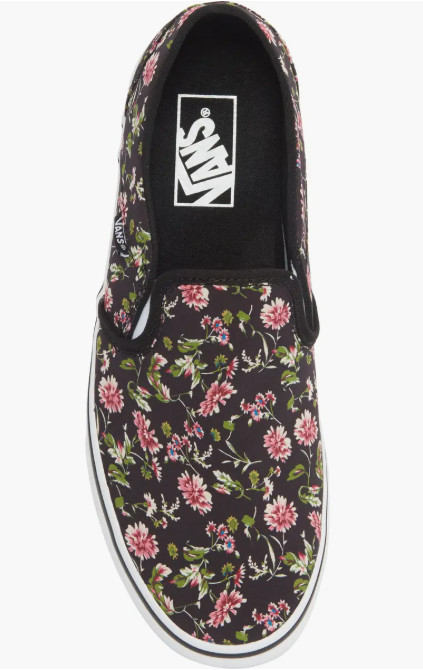 VANS Asher ‘Dark Floral’ (Size 8) “Black” Women’s Slip On Sneaker