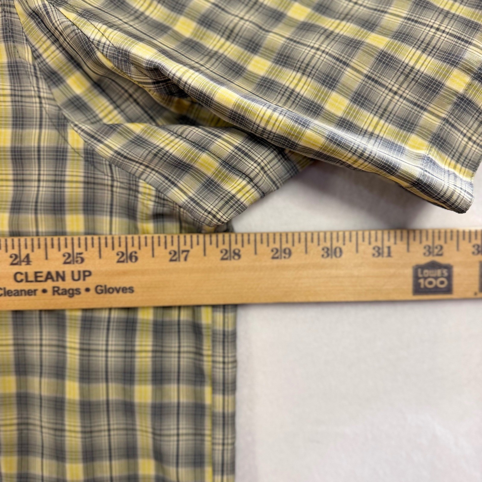 Duluth Trading Co Mens 2XL Plaid Short Sleeve Button Down Shirt Yellow Grey