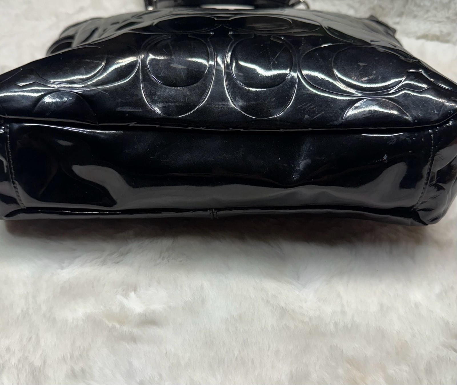 Coach Signature Embossed Patent Leather Tote Bag Black F16564
