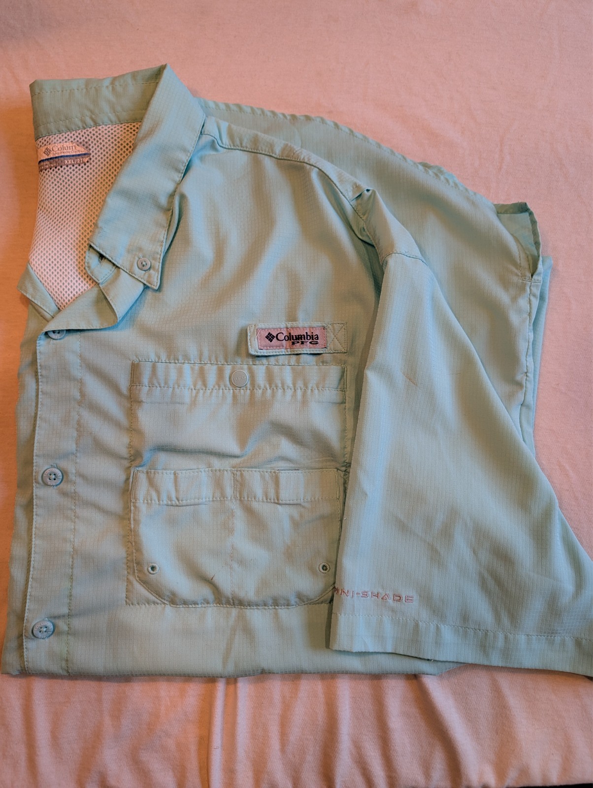Columbia Tamiami Fishing Shirt Mens 2XL Tall XXL Light Blue PFG Omni Shade