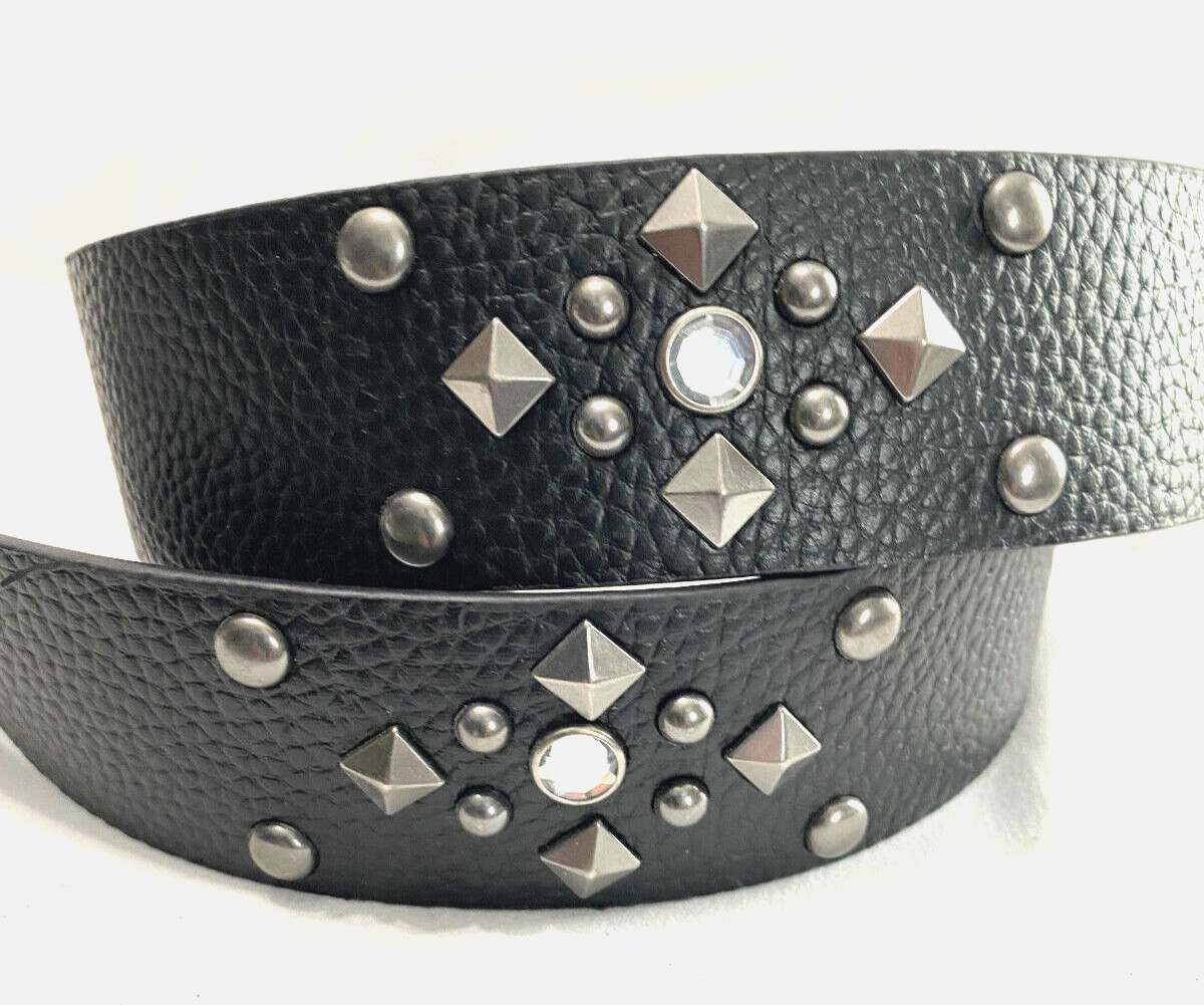 Kohls Womens Belt Black Man Made Materials With Rivets 1.75″ Wide