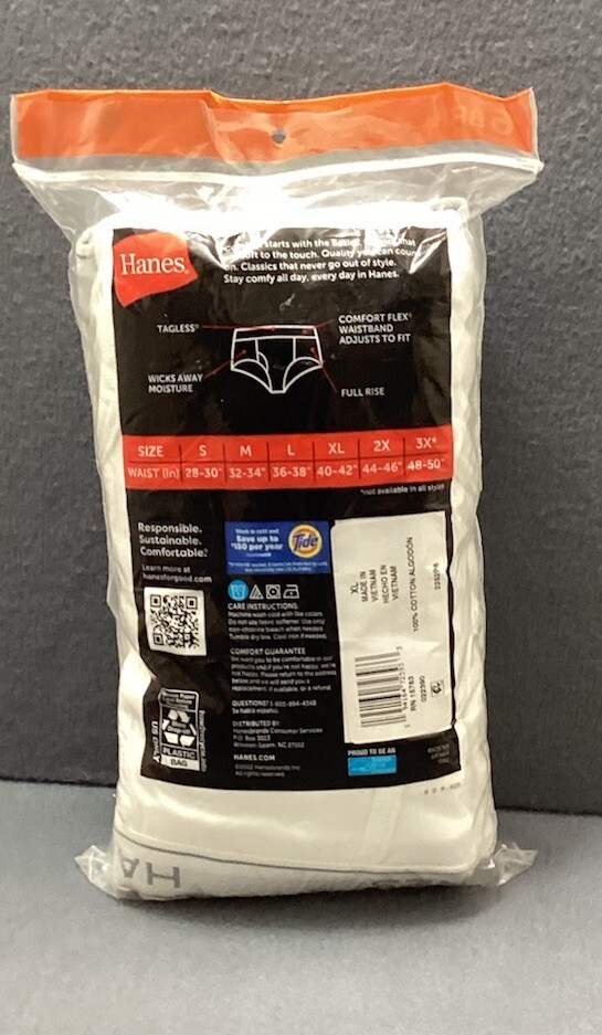 Hanes Briefs 6-Pack Men’s Tagless Underwear XL 40-42 ComfortSoft New