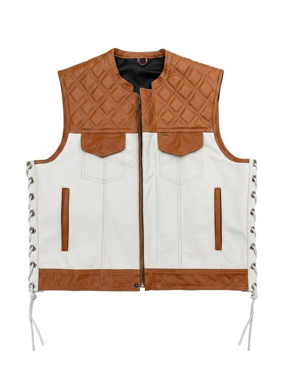 Mens Genuine Leather Biker Vest Motorcycle Riding Waistcoat Side Lace Vest