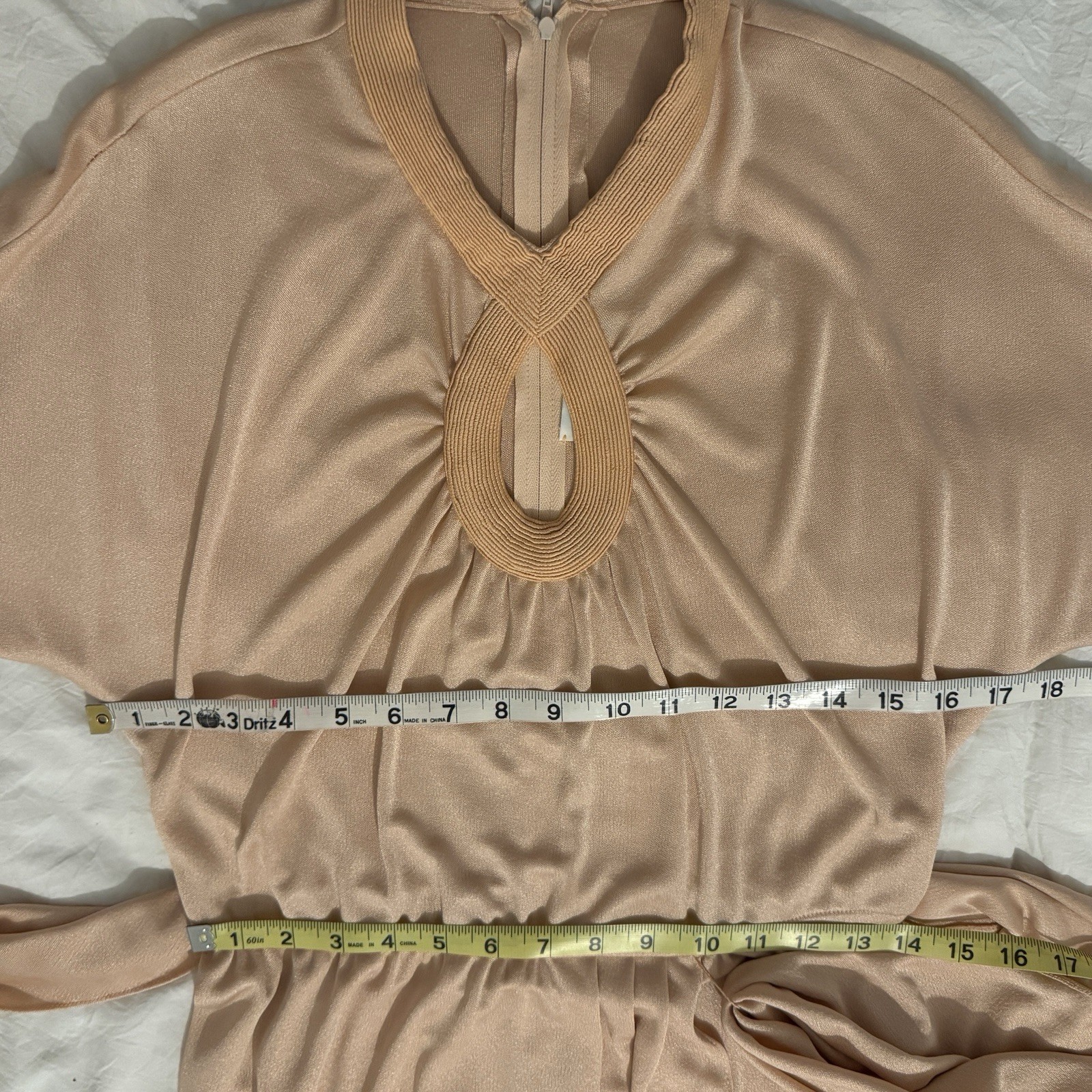 Vintage 70’s NWT Rona NY Peach Gown ILGWU Dress Slinky Tulip Sz 12 Neiman Marcus