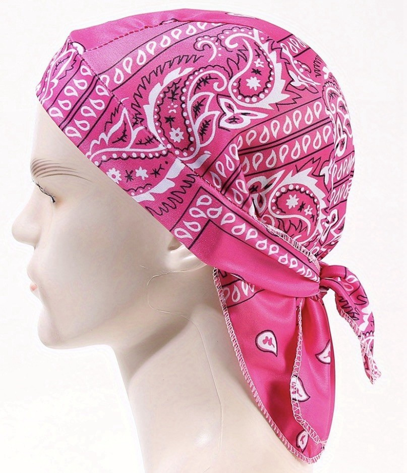 Pink/White Paisley Satin Headscarf Bandana Scarf Wrap for Women, Polyester Tie