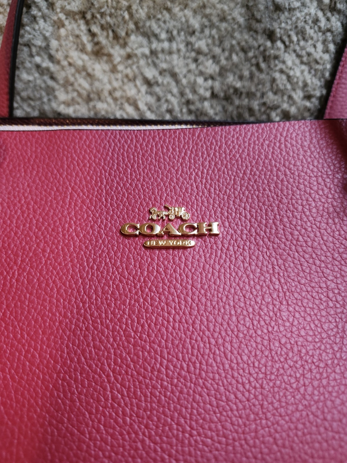 COACH Mollie Red Leather Tote Bag Light Pink Interior Gold Accent