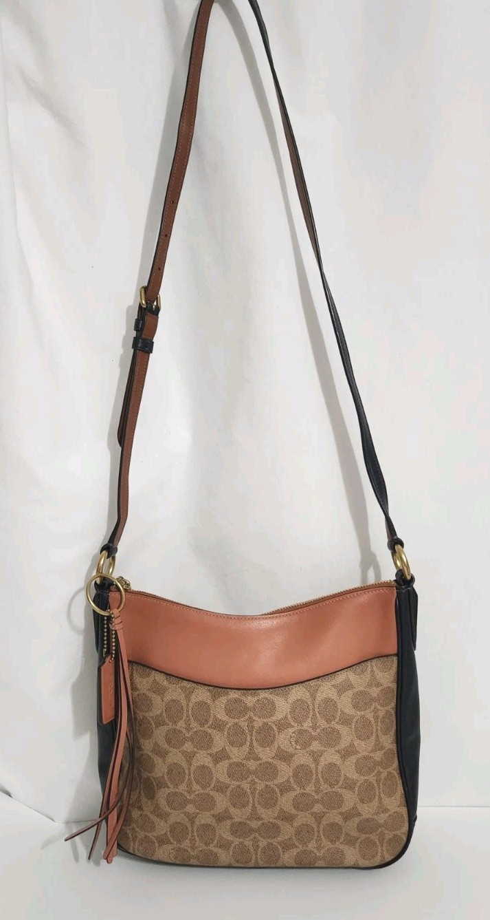 Coach Chaise B4 Tan/ Rust/ Blue Leather Signature CC Crossbody Shoulder Bag