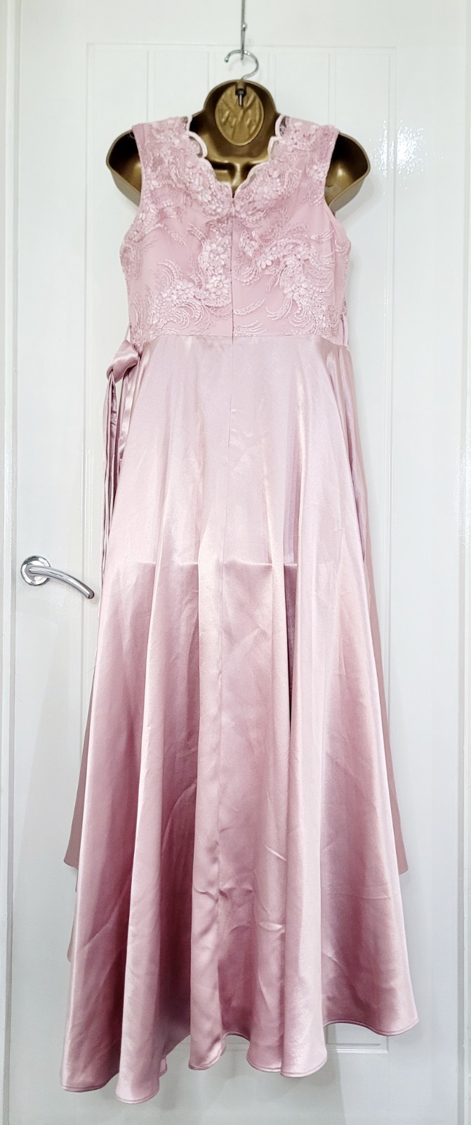 QUIZ size 18 Pink blush lace satin dipped hem occasion dress wedding races NEW