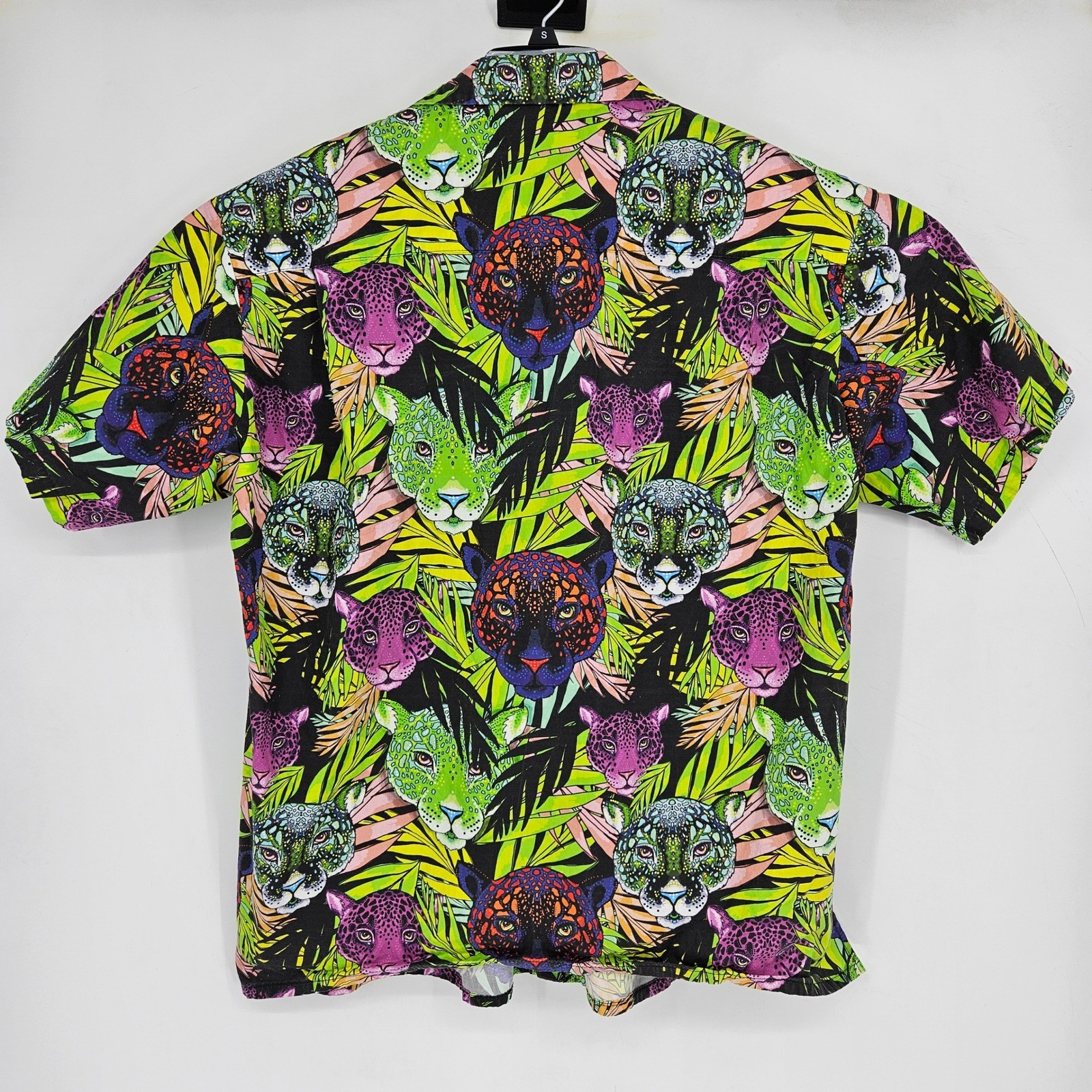 Moon Dog Shirt Mens XL Button Up Short Sleeve Handmade Jungle All Over Print