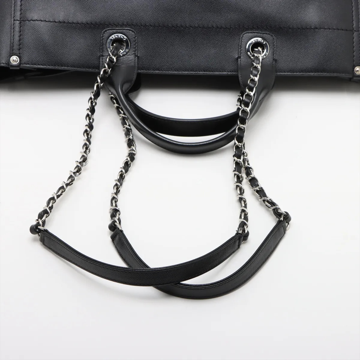 Chanel Deauville GM leather x studs 2 Way Tote Bag Black Silver Metal Fittings 2
