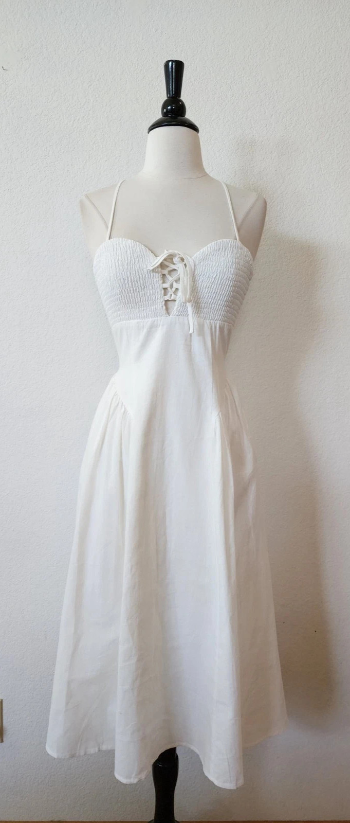 New Anthro Midi Dress Size Small XS White Wedding Bridal Coquette Romantic Bow