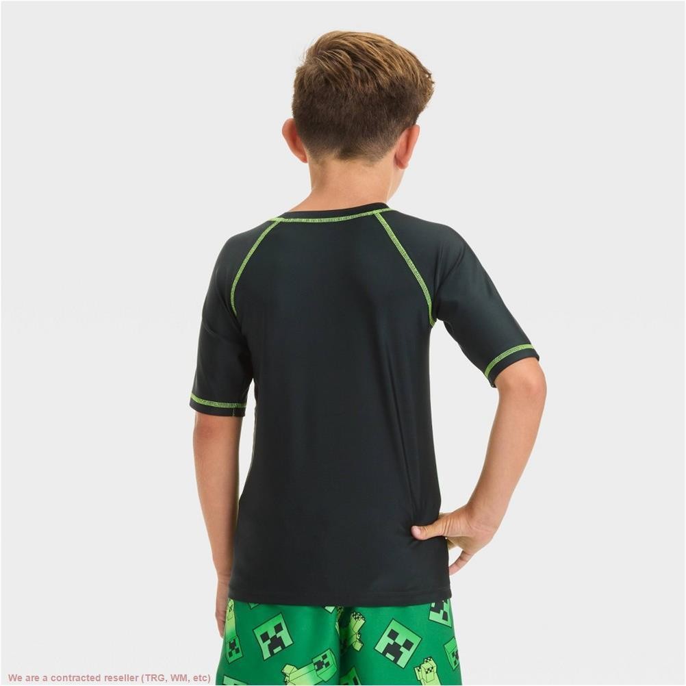 Boys’ Minecraft Rash Guard Top Green UPF 50+ Swimwear SIZE M *SEE DEAL!!!*