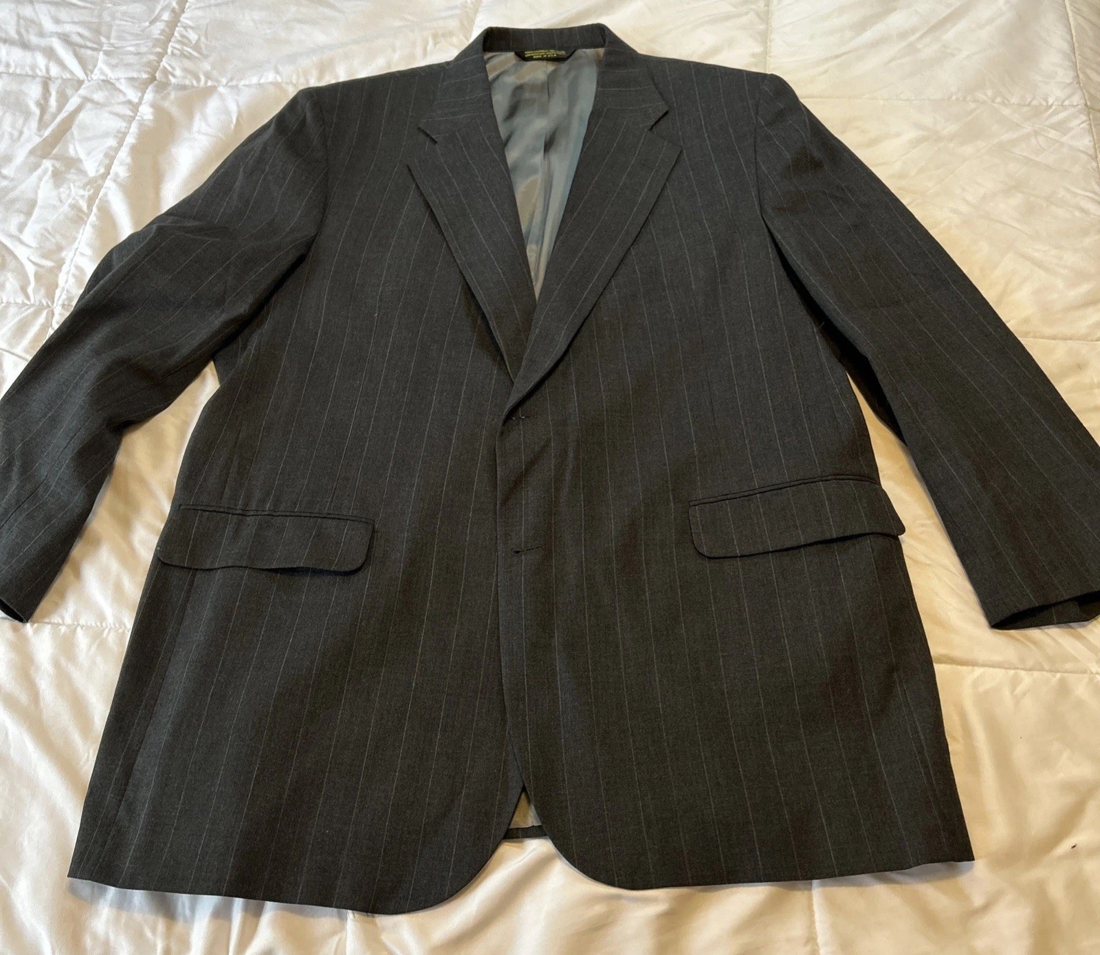 Brassard Suit Jacket Mens Wool Single Vent 2 Button Made Gray Vertical Lines