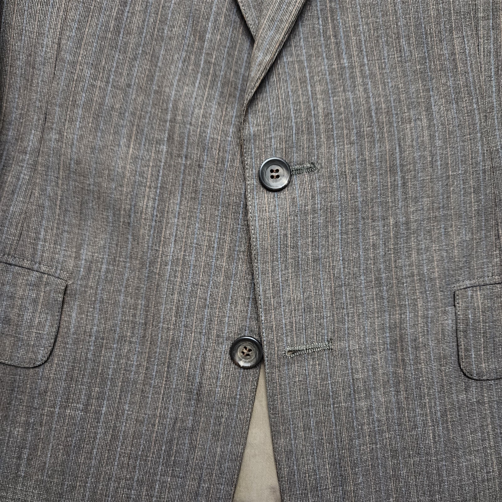 Vtg Chaps Ralph Lauren USA 40R 34×32 Brown Nailhead Pinstripe 2Btn 2Pc Mens Suit