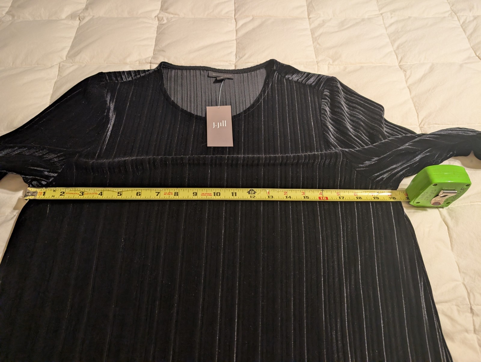 J. Jill Wearever Collection size M Velvety Velour Black / Black Striped Top NWT