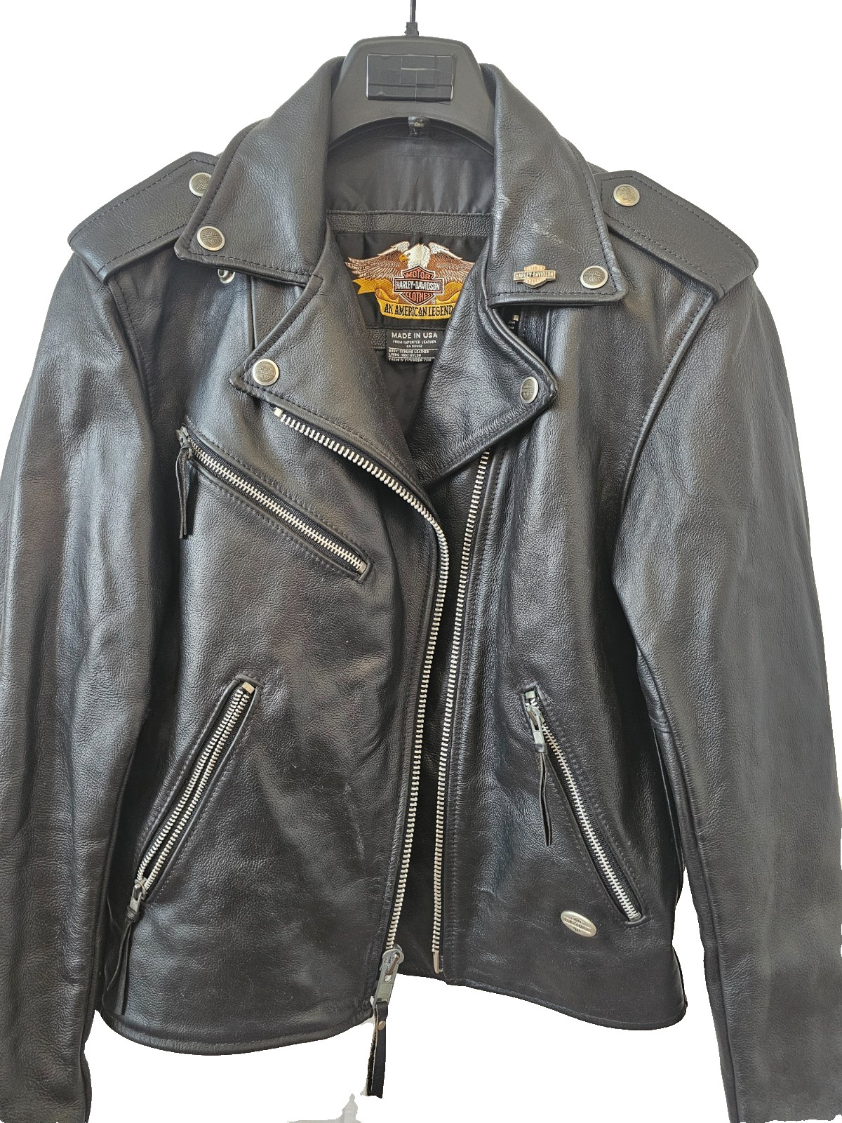 Harley Davidson Womens Small Black Leather Moto Biker Riding Jacket USA Zip YKK