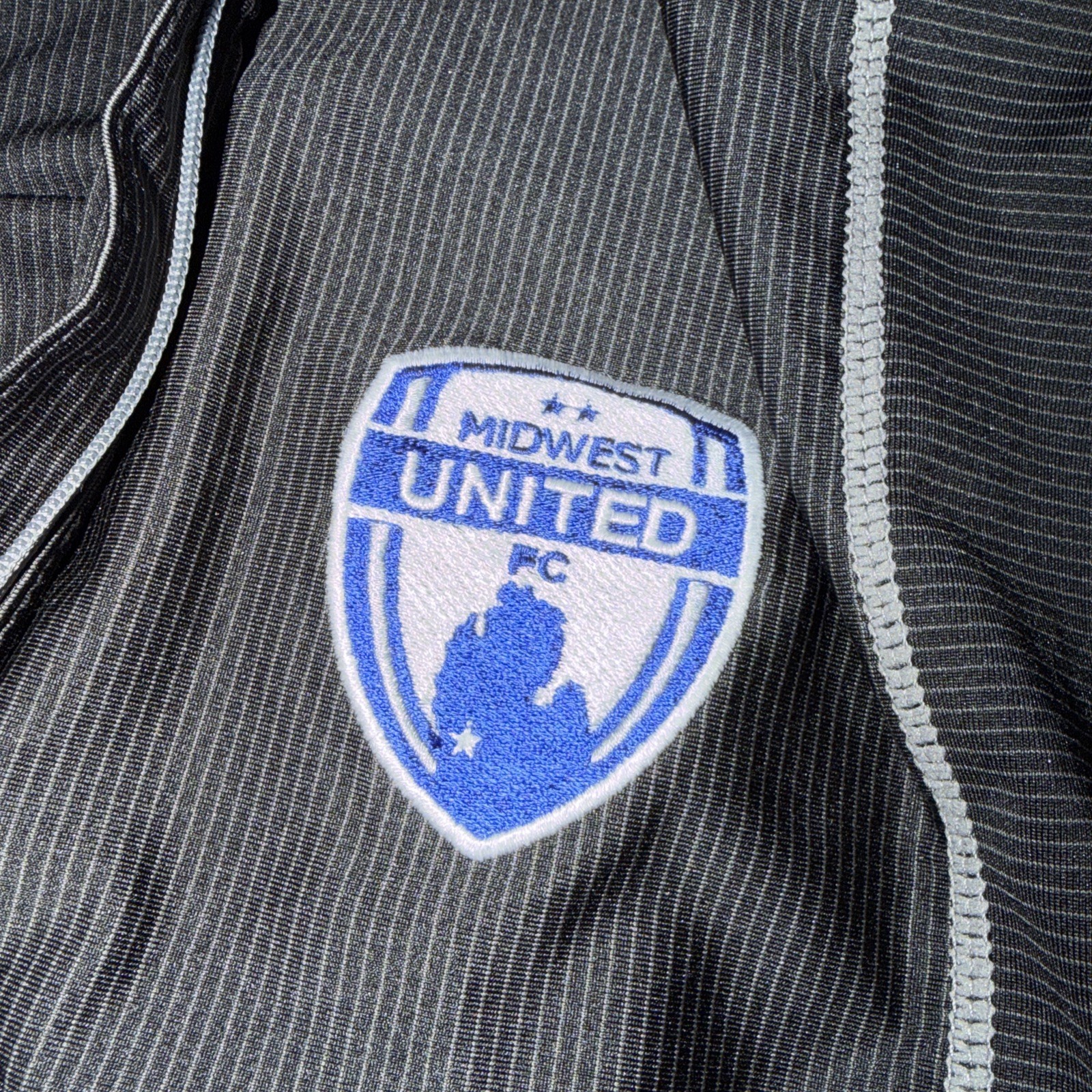 MIDWEST UNITED FC black gray Striped Soccer SHIRT Jacket 1/4 Zip Collar Men’s XL