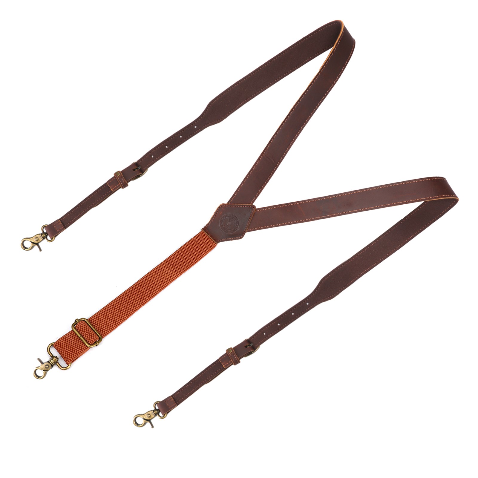 Tourbon Men’s Suspenders Y Back Adjustable Leather Y-Shaped 3 Hooks Pants Braces