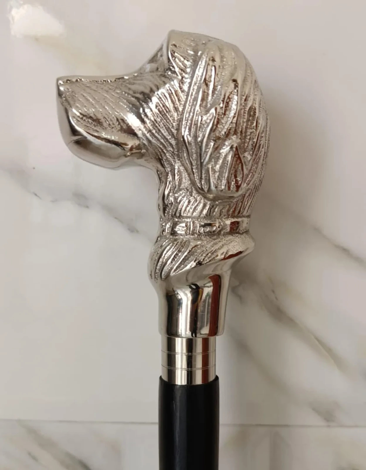 Silver Finish Dog Head Walking Cane | Gentleman’s Antique Style Gift for father