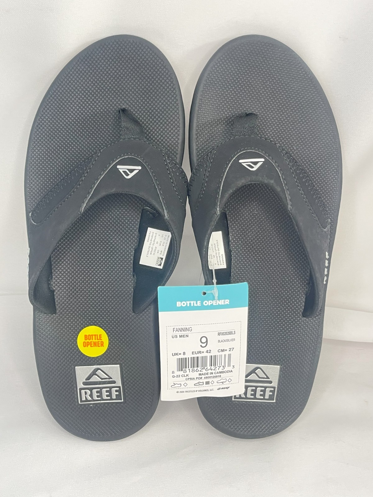 Reef Men’s Fanning Bottle Opener Sandals Size 9 Black New With Tag