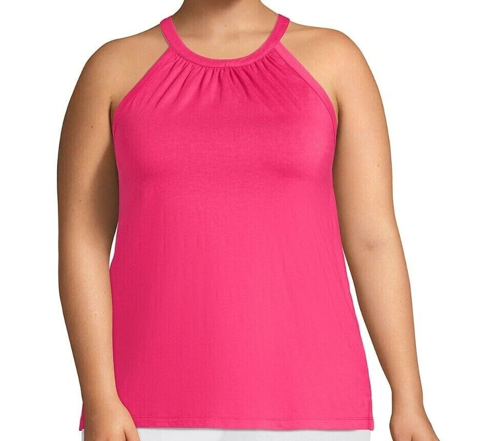 Lands’ End Size 1X Hot Pink Halter Style knit top, sleeveless NWT