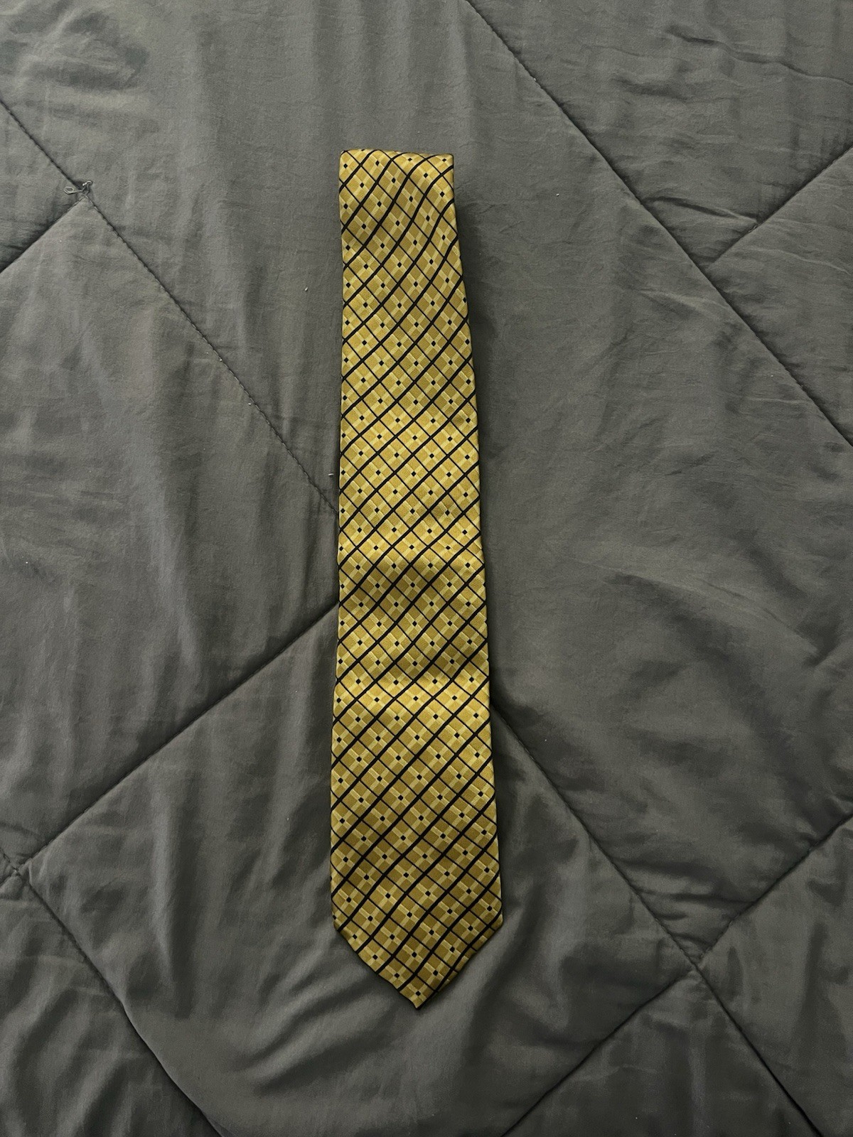 Yellow and Black Geometric Pattern Silk Tie
