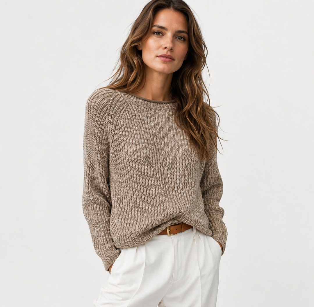 Ellen Tracy Oatmeal Marl Sweater Womens Small Ribbed Knit Cotton Pullover