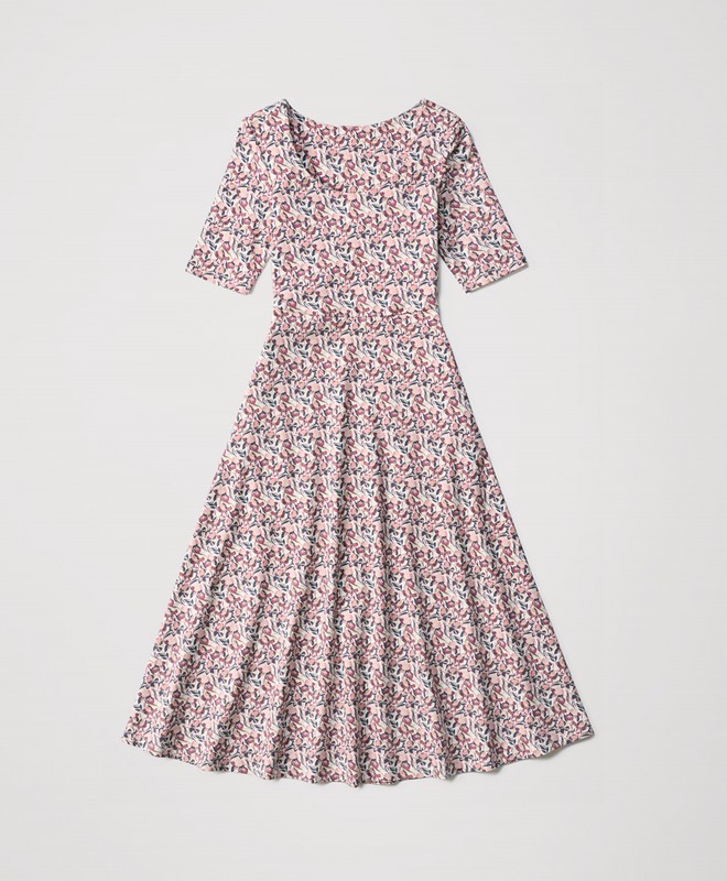 PACT Organic Fit & Flare Signature Scoop Dress Paradise Petals Cream