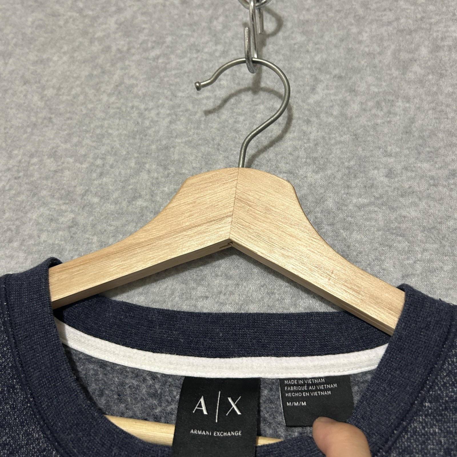 Armani Exchange Sweatshirt Mens Medium Blue Pullover Fleece Crewneck Logo Front