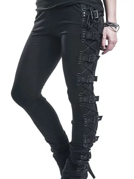 High-stretch punk-style women’s trousers with side lace-up details