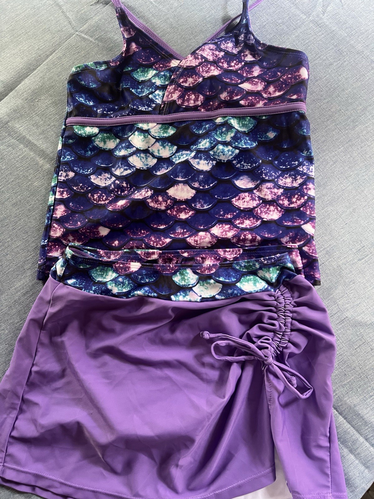 NWT Purple Mermaid Scales Swimsuit 3 pieces Tankini Skirt Size 10 Youth