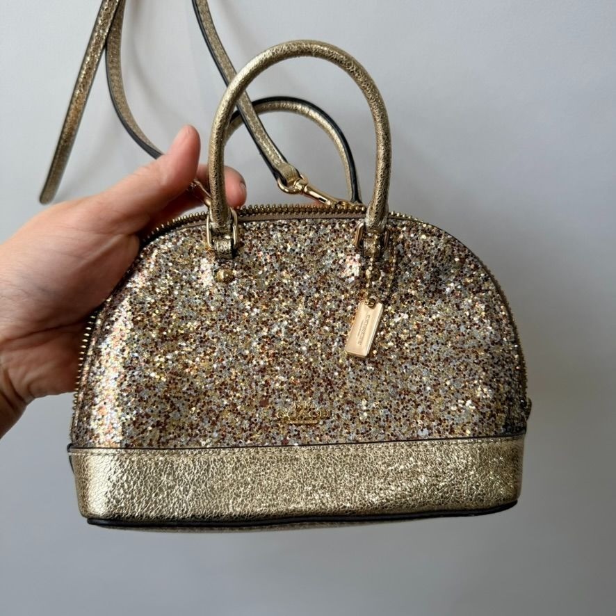 Coach Glitter Micro Mini Sierra Satchel Crossbody Gold OS