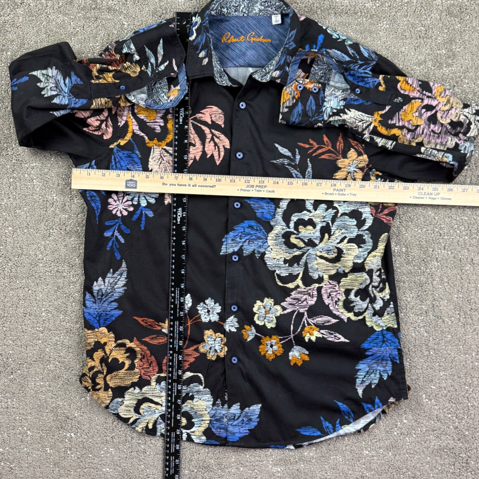 Robert Graham Pluto Floral Button Up Shirt Mens L Classic Fit Black Cotton