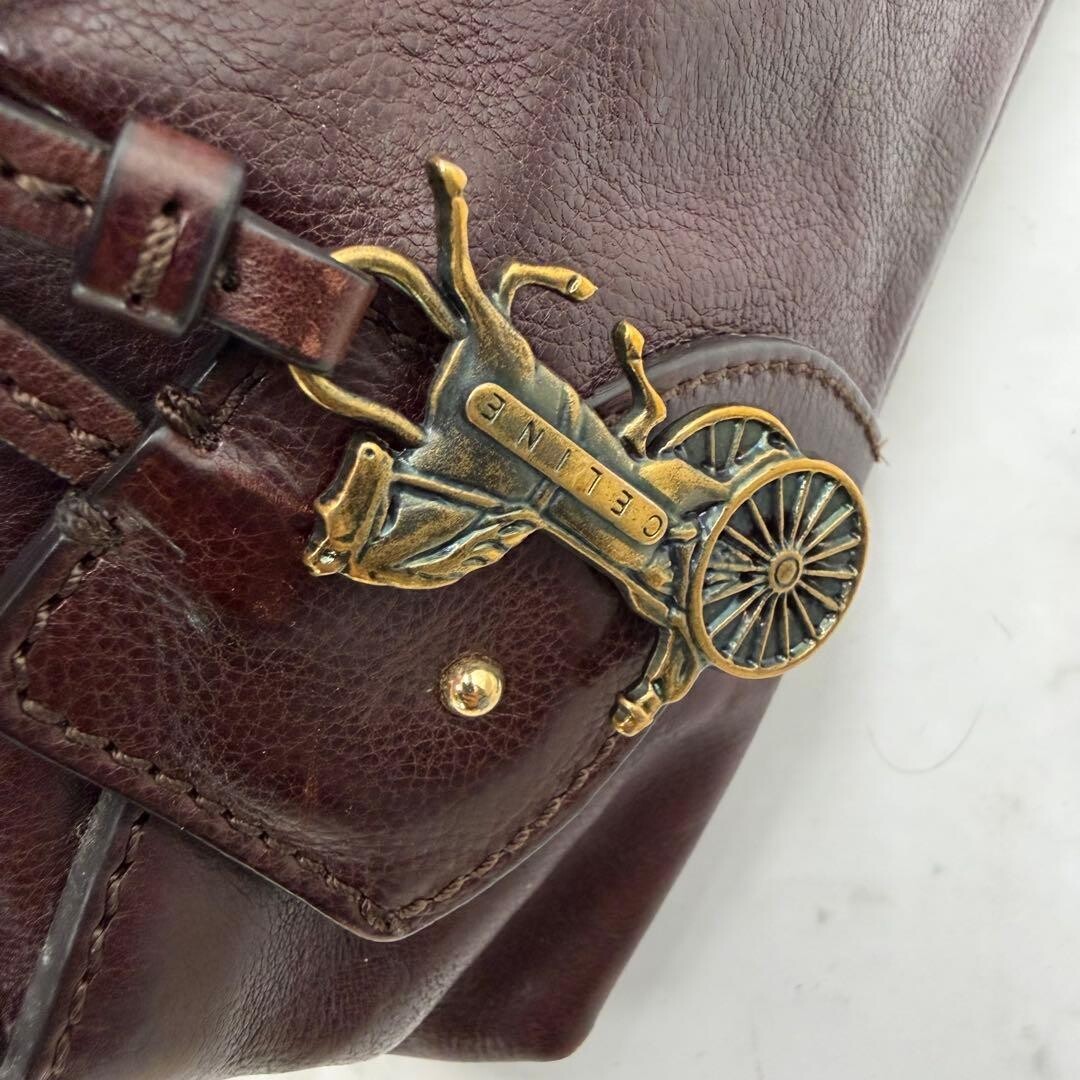 CELINE Boogie Bag Brown Leather Horse Carriage Charm Handbag Vintage Dust Bag