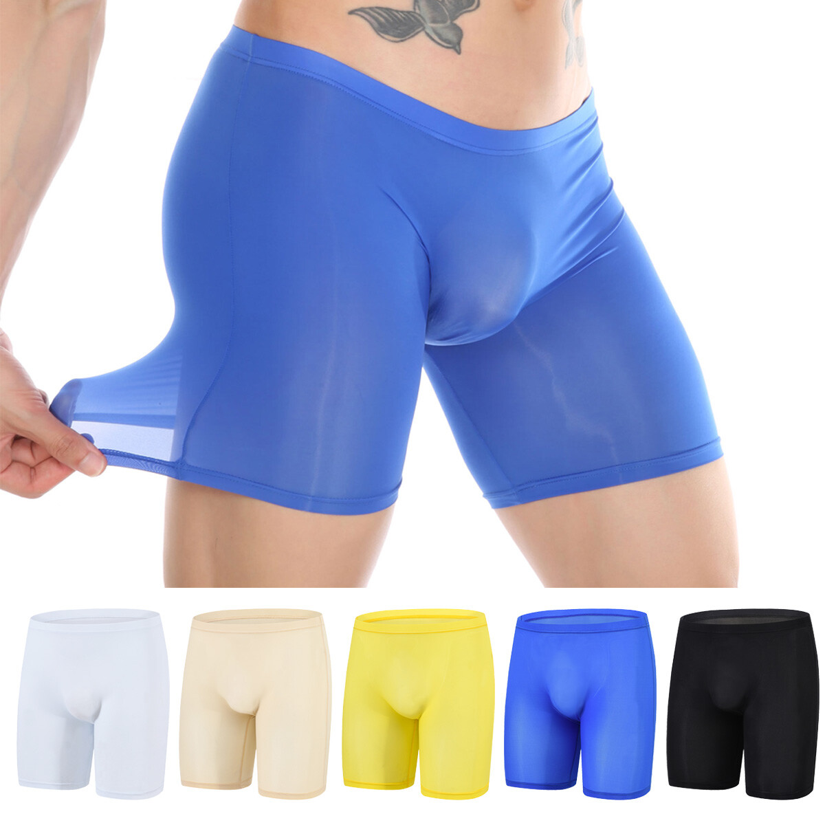 Men Trunks Underwear Boxer Briefs Ice Silk Seamless Sexy Shorts Long Underpants❤