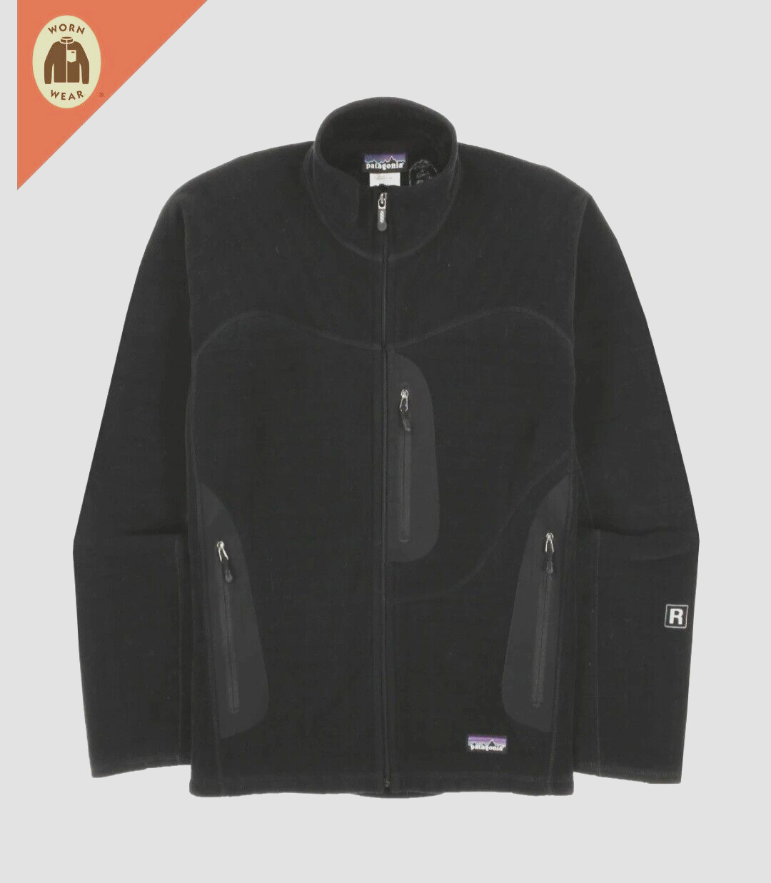 Patagonia R3 Full Zip jacket Woman S Black 3 Zippered Pockets Logo Grid Fleece