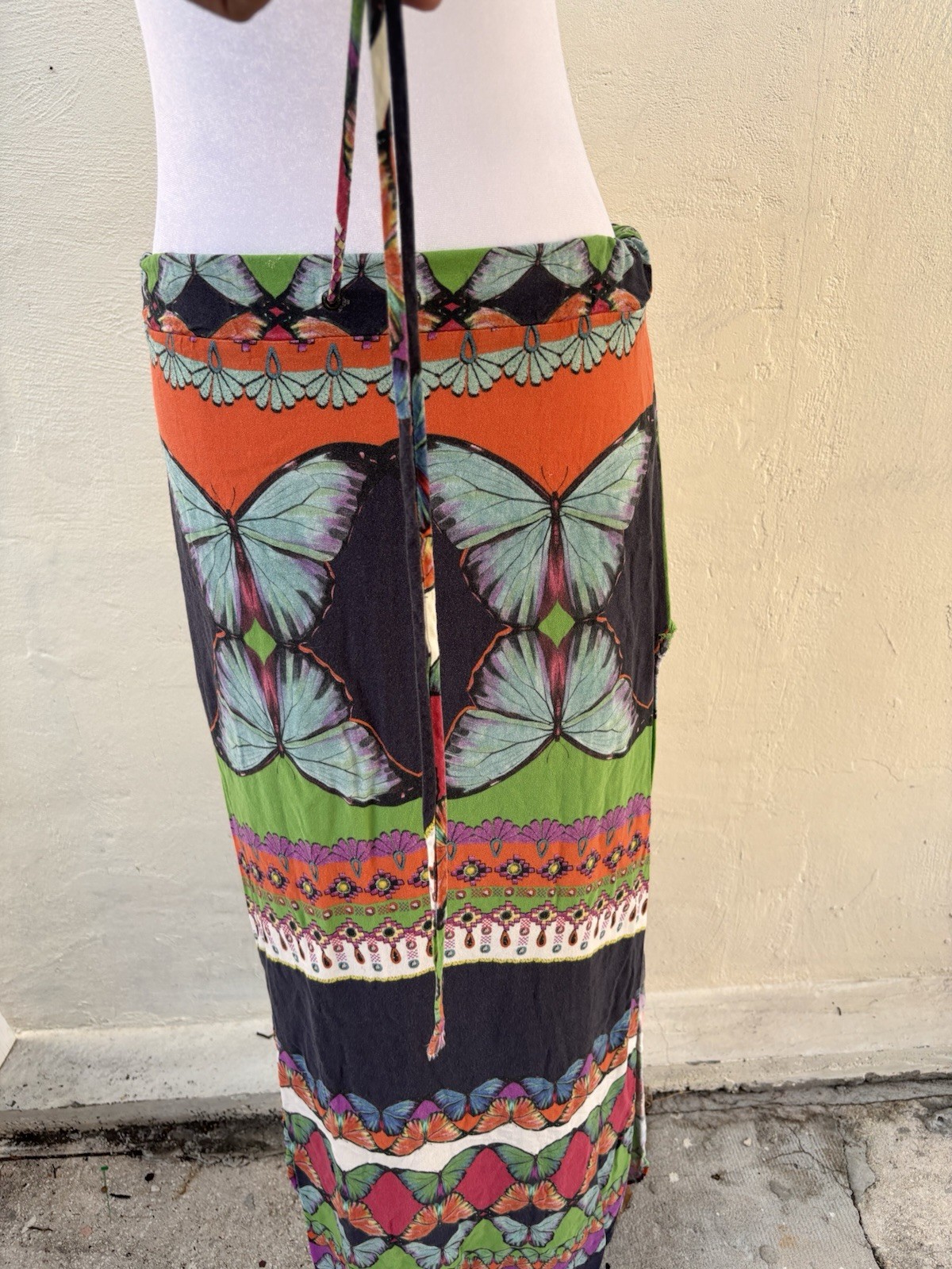 Farm Rio Multi-patterned Butterfly Print Long Maxi Skirt Drawstring Waist Size S
