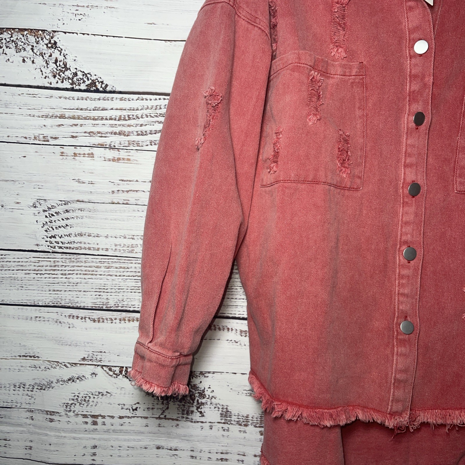 Paintcolors Distressed Indie Grunge Red Fringe Jean Jacket Medium