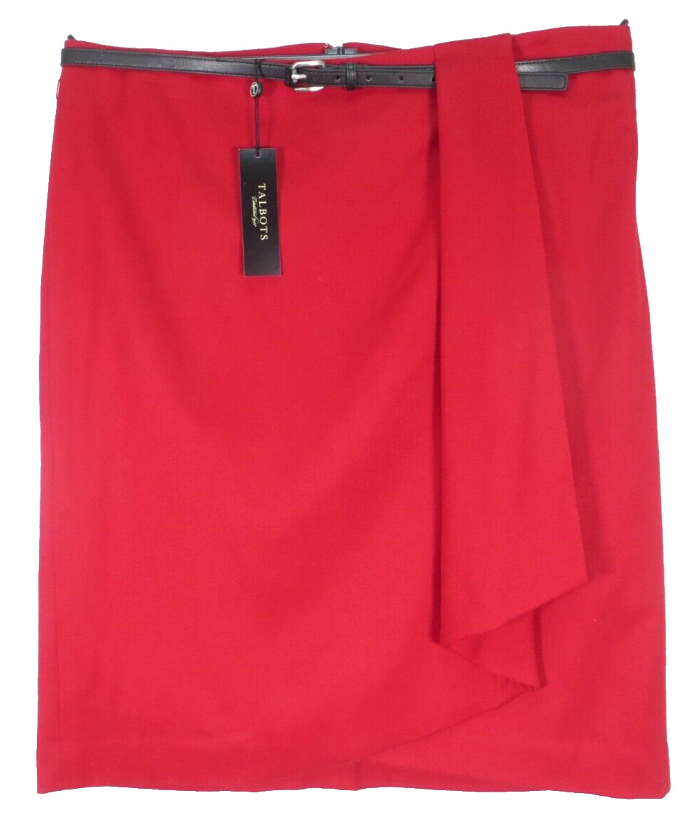 NWT TALBOTS Womens Flannel 99% Wool Belted Wrap Skirt Deep Dark Red 14 $129