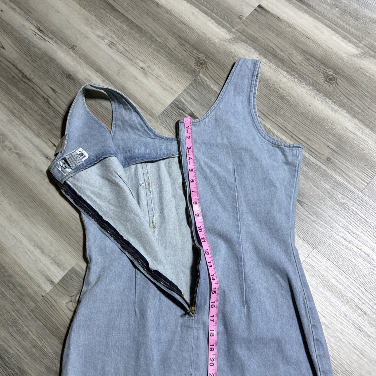 Vtg Denim Dress Maxi Buttons size L Western Rockabilly Zips Form Fitting RARE