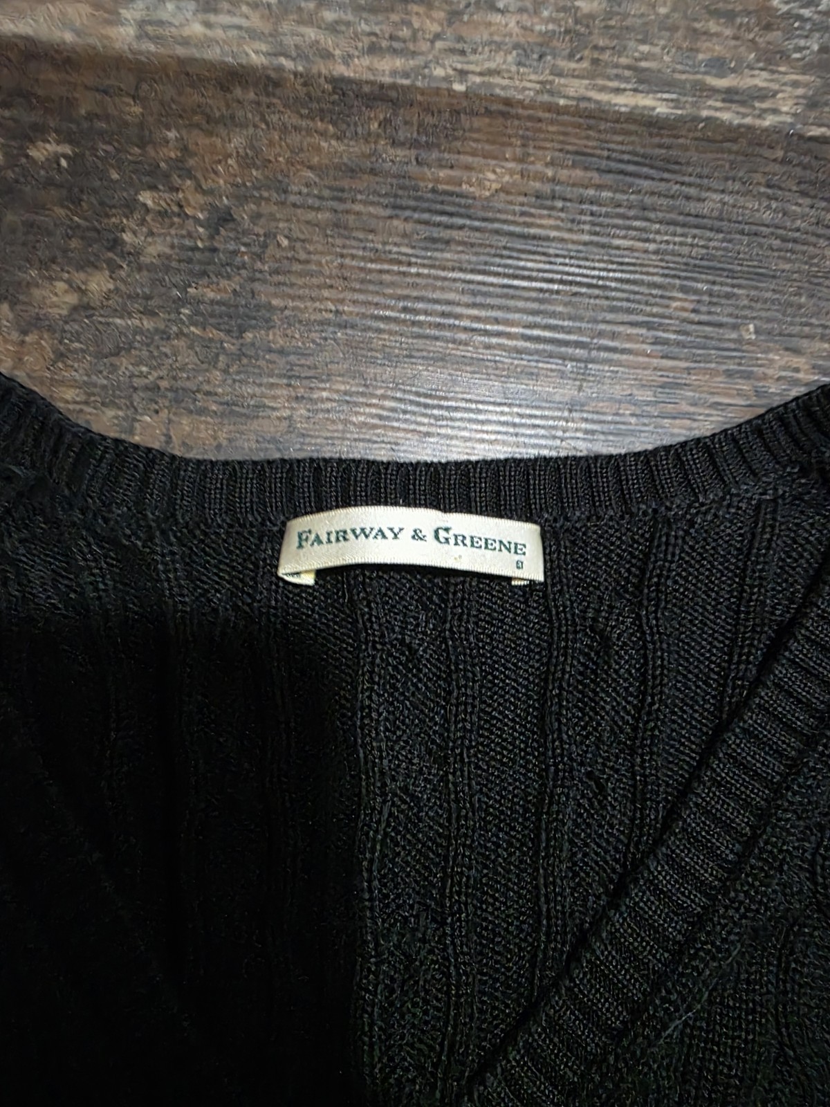 Fairway & Greene Ladies Black Cable-Knit V-Neck Pullover Cotton Sweater M